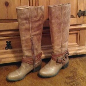 Gianni Bini Tall Leather Riding Harness Boots Zipper Decorative Buckles SZ 7